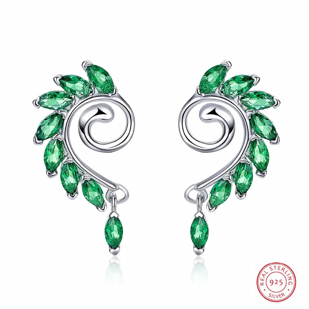 

New Arrival 100% 925 Sterling Silver Earrings Green Leaf Zircon Luxury Stud Earrings For Women Brincos Pendientes High Quality