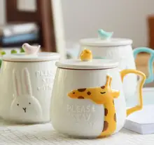 Karikatur Tassen Mit Deckel Kreative Keramik Kaffee Frühstück Milch Wasser Becher Porzellan Tasse Hause Drink Geschenk
