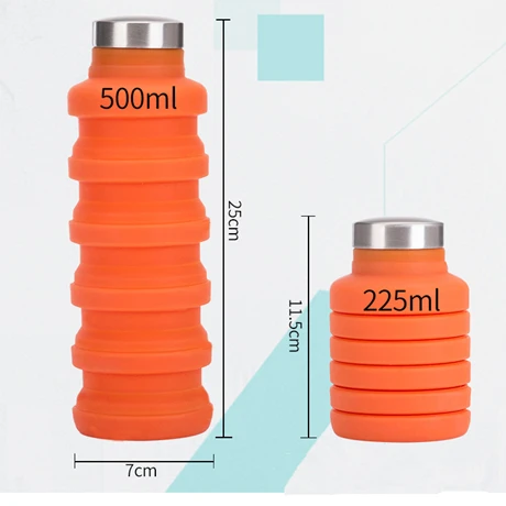 Силиконовая складная бутылка для воды, портативный спортивный чайник, Телескопическая Кружка для путешествий, 17 унций, 500 мл, складная чашка с герметичной крышкой