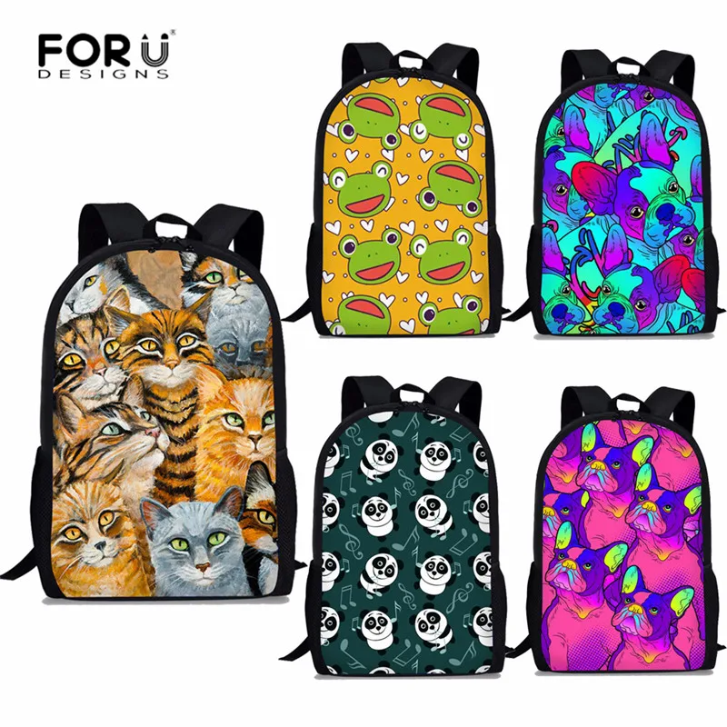 FORUDESIGNS/милые школьные сумки с изображением щенка/котенка/кошки/панды/лягушки для