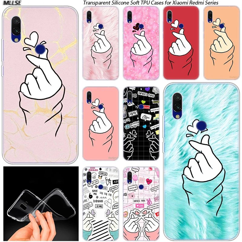 Мягкий силиконовый чехол Love on the finger kpop heart для Xiaomi Redmi K20 7 7A 5 5Plus 6 6A S2 Note 8 Pro |