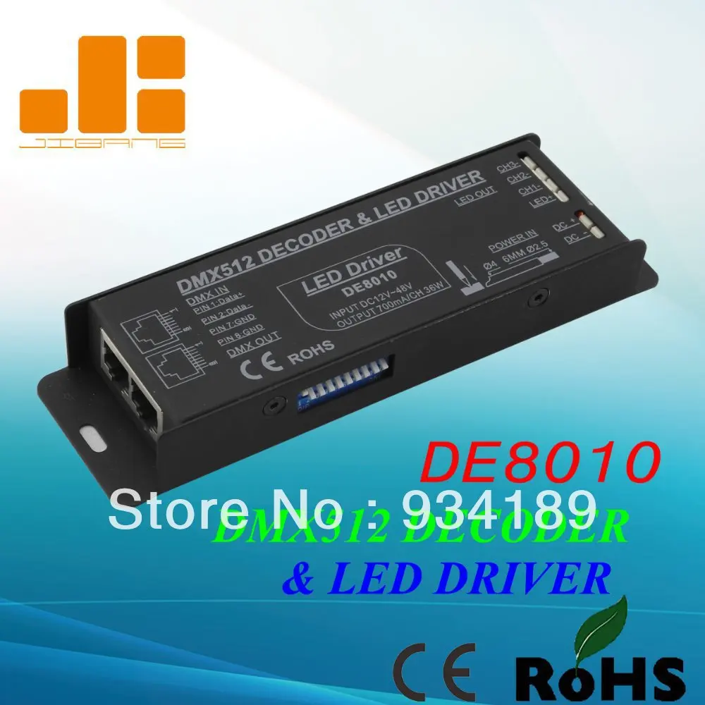 

Free Shipping DMX Decoder & LED Driver 3 Channels RGB Controller DC12-48V Constant Current Single CH Output 700mA Model:DE8010