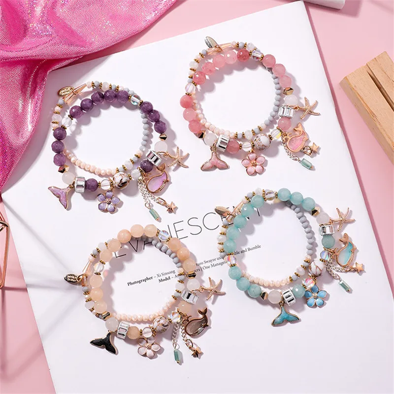 

8Seasons Fashion Romantic Bracelet Charms Whale Tail Flower Pendant Elastic Rope Personality Retro Jewelry For Women Gift,1 PC
