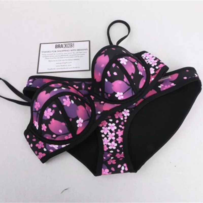 

BIYISI 2016 Women's Push Up Neoprene Bikini Set Swimsuit Swimwear Bikinis Free Shipping 3832
