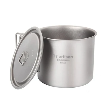 

550ml Tiartisan Titanium Water Drinking Cups Camping Mug Foldable Handle Titanium Pot with Lid Cooking Pot Kitchen Tools Ta8310