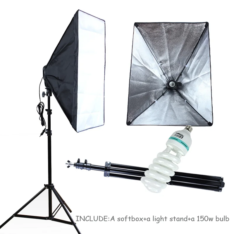 

Free Tax To Russia 110-240v Photography 50*70cm Softbox E27 150w Lamp Bulb For Studio Continuous Lighting include Light Stand