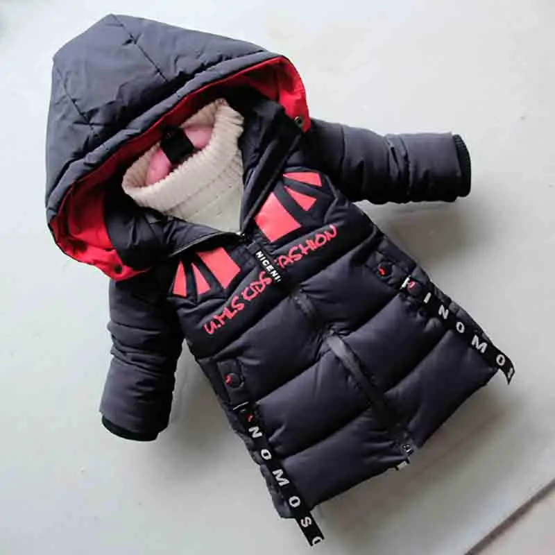 

BibiCola kids boys winter down cotton jacket fashion letter print hooded snow coat boys long coats children thick warm jacket