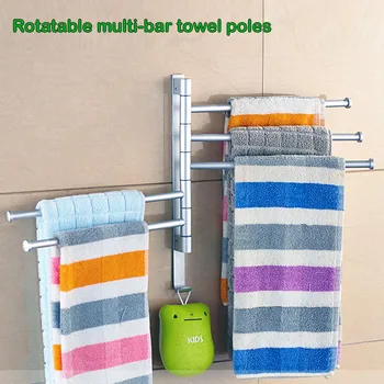 

Rotatable Towel Rack Perforation-free Aluminium Towel Hanging with Hooks Bath Towel Shelf Movable Towel Bars Bathroom Products
