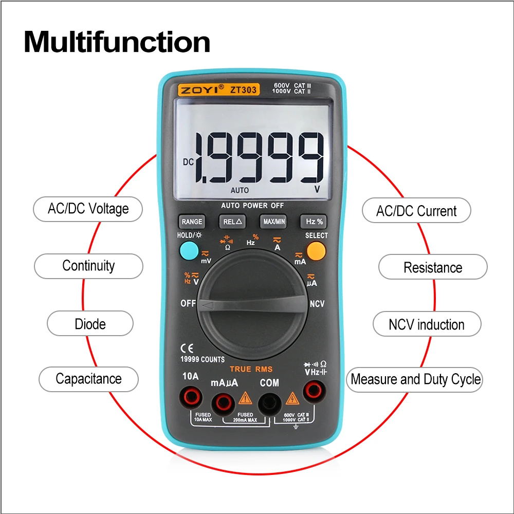 RZ ZT303 19999 отсчетов Цифровой мультиметр NCV частота 200 м сопротивление автоматическое отключение переменного/постоянного тока Напряжение Амперметр тестовый инструмент