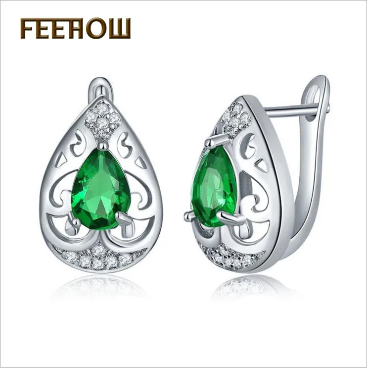 

FEEHOW New Hot Sale Cubic Zirconia Red Drops Simple Elegant Earrings for Women Dinner Party Anniversary Gift Jewelry FWEL3226