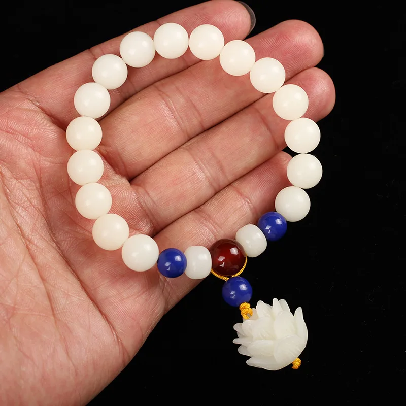 Белый бисер Bodhi унисекс Tagua nut Yoga браслет для медитации женщин и мужчин ручной