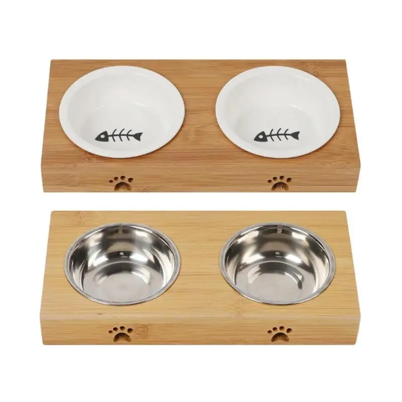 Двойная миска для собак из нержавеющей стали керамическая миска для собачьего корма миска Фидер для кормления миска для воды товары для животных, собак 39