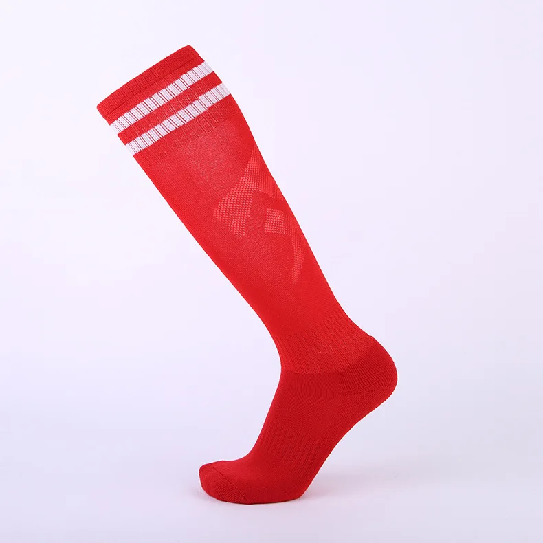 New Professional adult children Color Stripe Sports Soccer Socks Breathable Running Jogging kids High Knee Socks Long Stocking - Цвет: red