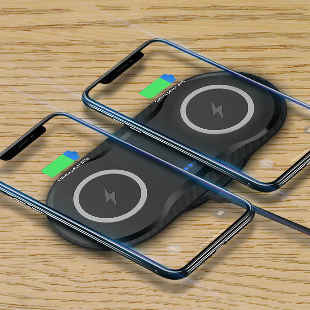 

FDGAO Dual QI Wireless Charger For iPhone XS Max XR X 8 plus Samsung S9 S8 Note 9 8 Wireless Charging Pad Dock Station Desktop