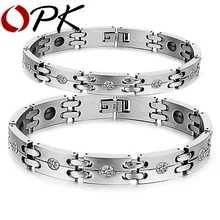 OPK Nuevos Amantes de la Manera Pulsera de Acero Inoxidable + Imitado Diamante GS3339 Sanos Magnéticos Pulseras Para Hombres Mujeres Regalo de La Joyería