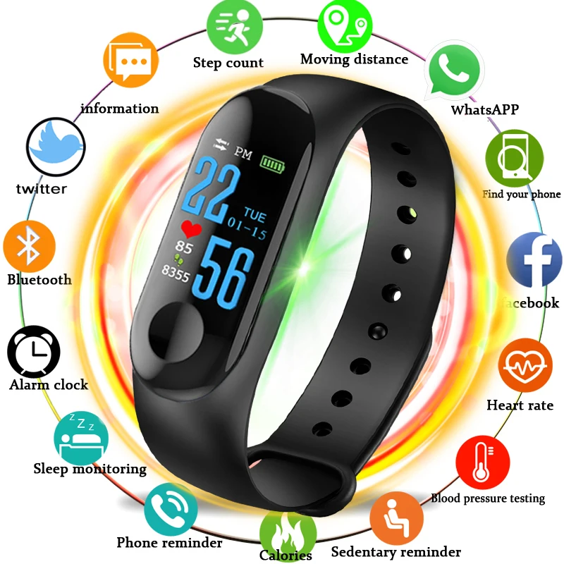 

2019 0.96inch color screen Smart Bracelets M3 Blood Pressure Heart Rate Pedometer Smart Wristwatch Smartband
