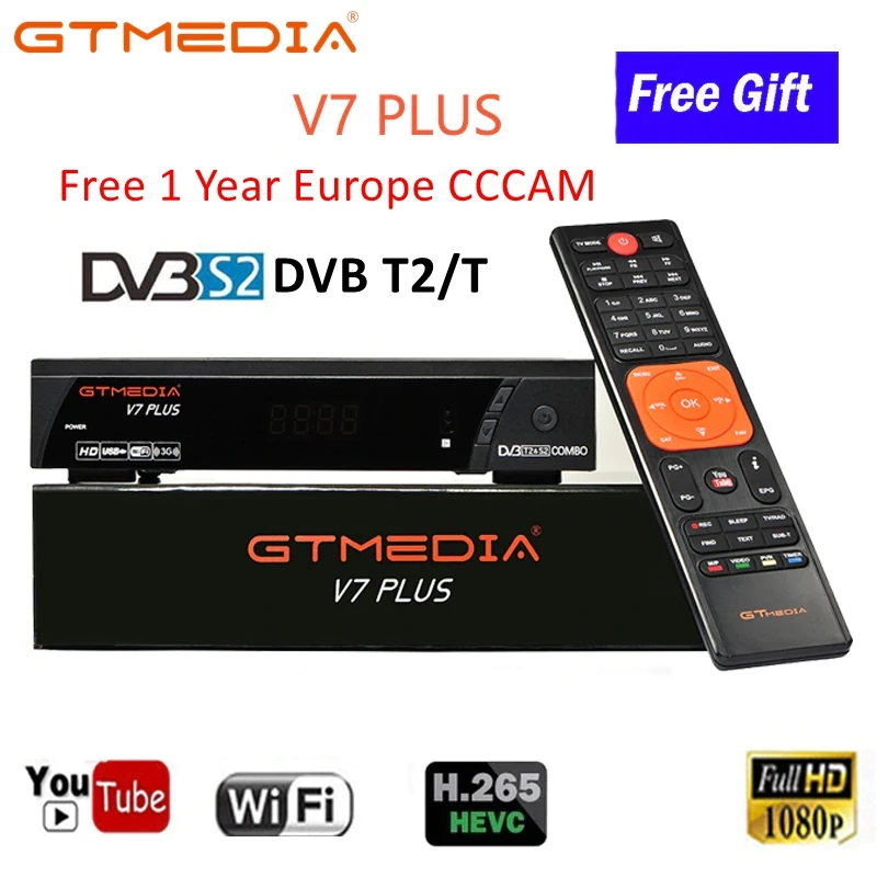 DVB T2 тюнер рецептор 1 год CCCAM линии для цифрового ТВ коробка DVB-T2 USB Wifi ТВ приемник GTmedia V7 Plus DVB-S/S2+ T/T2 рецептор