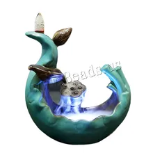 Backflow Incense Burner Smoke Waterfall Incense Holder Censer Lotus Flower With Led Light Ceramic Use In Home Office Teahouse