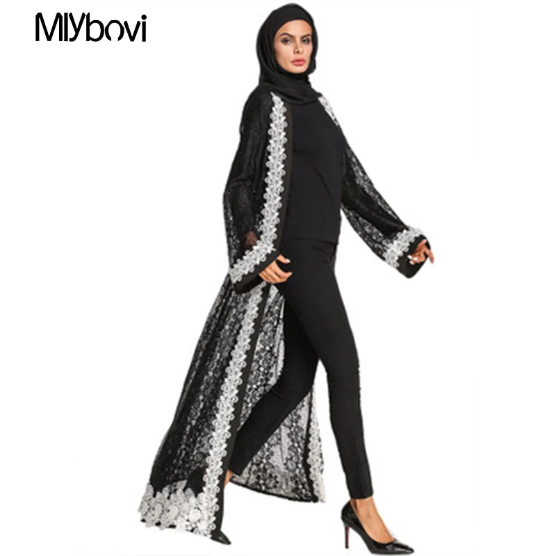 

Black adult Muslim Abaya Arab Turkish Singapore cardigan appliques Jilbab Dubai Muslims Women Dresses Islamic dress M-2XL 2018