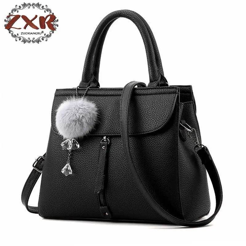 

Women Fur Ball Ornaments Totes Zipper Medium Handbag Hot Sale Lady Party Purse New Shoulder Messenger Crossbody Bags