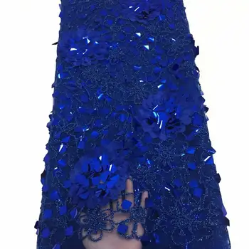 

Royal Blue Gold Line African Lace Fabric With Sequins 2019 Latest Fabric High Quality Velvet Tulle Sequins Lace Fabric Dress