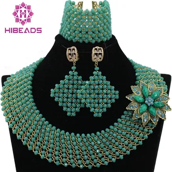 

Exclusive Solid Green Crystal Chunky Statement Necklace Set Gold Dubai Women Bridal Jewelry Set Free Shipping WA750