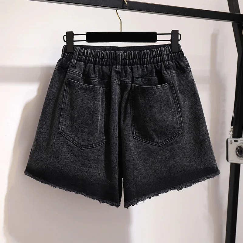 5XL 6XL Large sizes Women Denim Shorts Summer Casual Plus size Hole Shorts Wide Leg Female Elastic Waist Big Size Denim Shorts