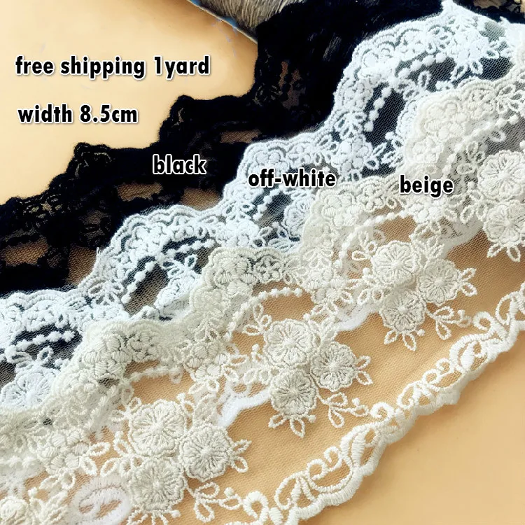 

1Yard Free Shipping Cosmos Cotton Thread Mesh Embroidery Lace Fabric Clothing Home Textile Decorative Accessories Width 8.5cm