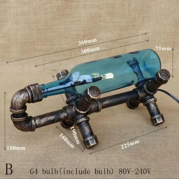 Стекло абажур бутылка Настольный светильник douille G4 светильник лампочка промышленности уникальный настольная лампа для спальни прикроватной 220V - Цвет абажура: B