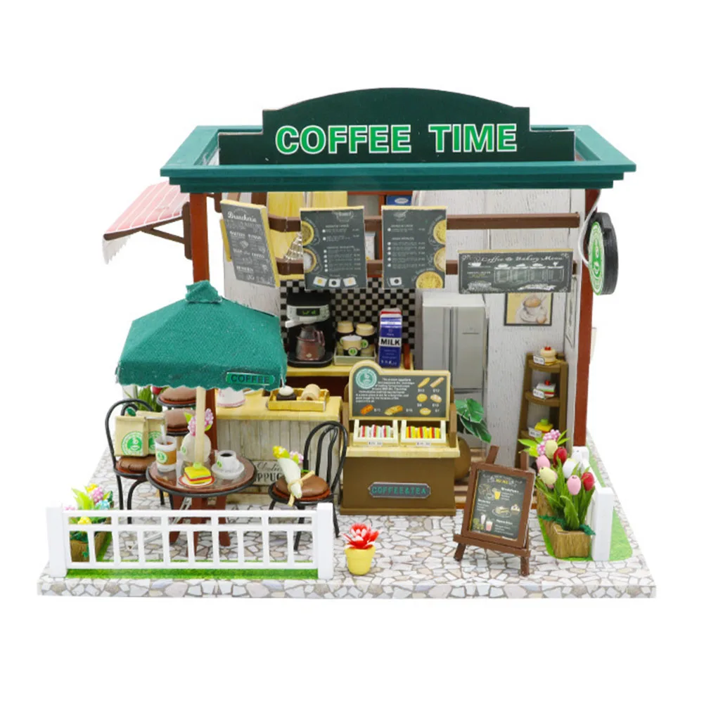

1 Pcs Dollhouse DIY House Model Assemble Toy Coffee Shop Valentine's Day Gift BM88