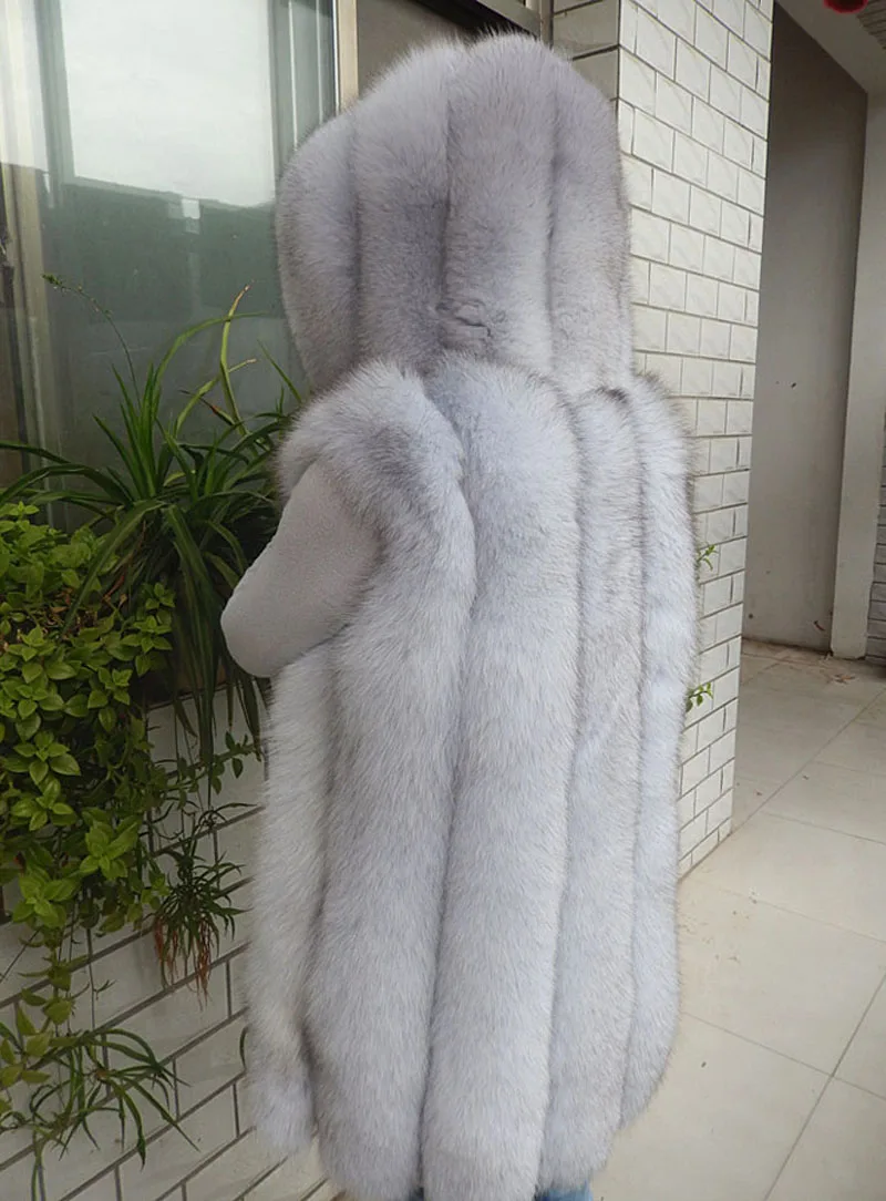 Flash Deal 2018 New Winter women real fox fur vest with hood lady fashion natural fox fur coat brand natural fur gilet customized 1