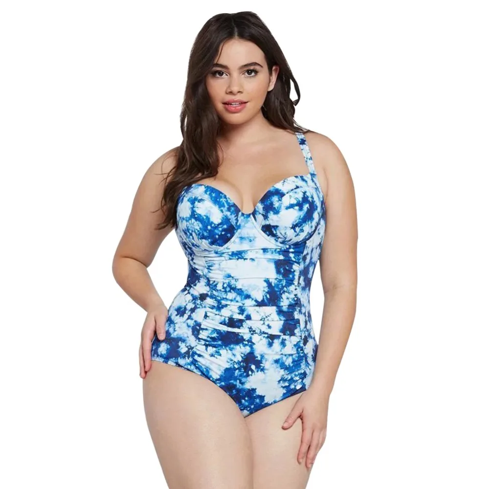 

Sexcer 2017 New Large Size One Piece Swimsuit Women Vintage Bathing Suit Plus Size Swimwear Padded Print Swimming Beach Wear 3XL