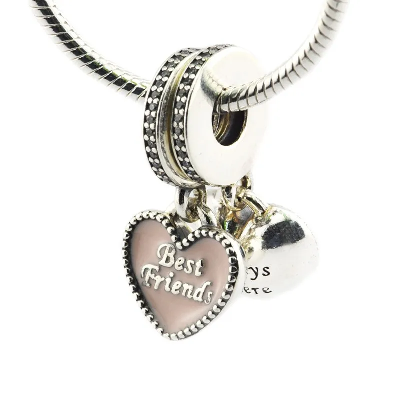 Fits Pandora Bracelets best friends pendant charm Pink enamel Authertic 925 Sterling Silver ...