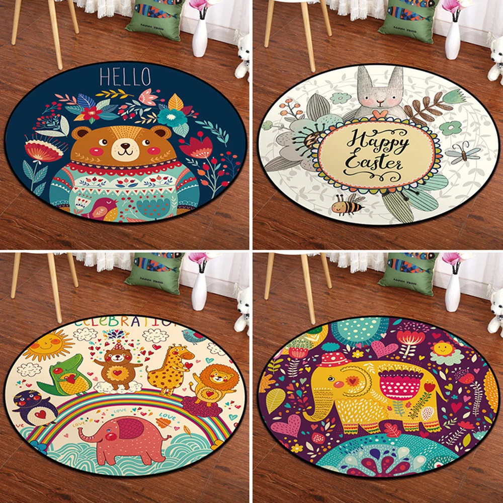 

Cartoon Circle Mat Kids Child Climbing Pad Nordic Style Bedroom Baby Room Decor Animal Printed Toddler Activity Playmat Gym