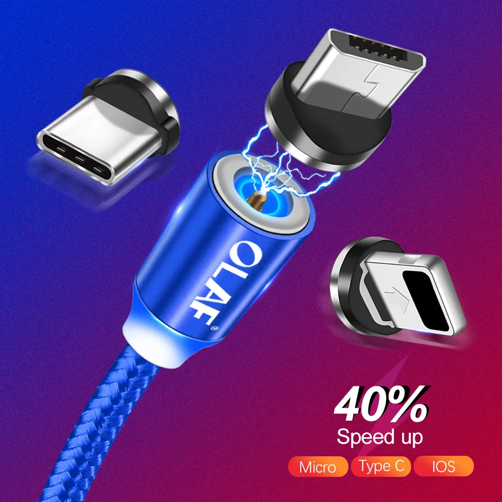 Магнитный кабель OLAF 1 м/2 м usb type C USB C магнитное зарядное устройство Быстрая Зарядка Micro USB кабель Micro-USB адаптер для мобиль