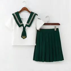 UPHYD зеленый высокое качество Японский Корейский моряк форма короткий рукав квадратный нагрудные JK школьная