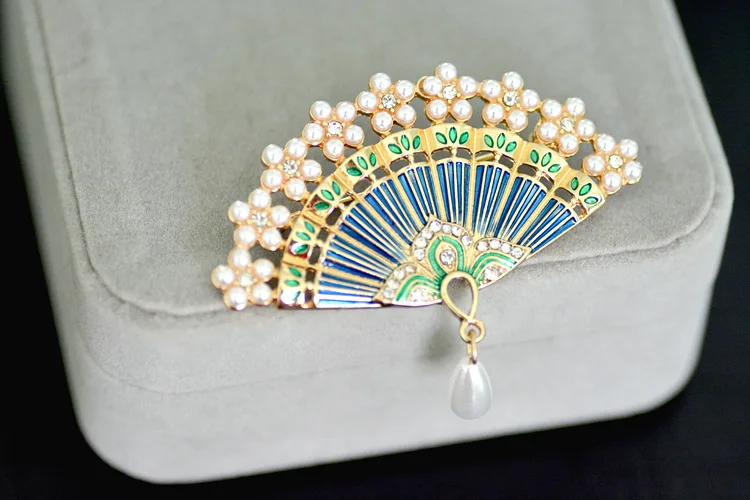 KingDeng брошь в китайском стиле, жемчужные Подарки для женщин индивидуальное ювелирное изделие унисекс Винтажная брошь из цинкового сплава вентилятор красочный