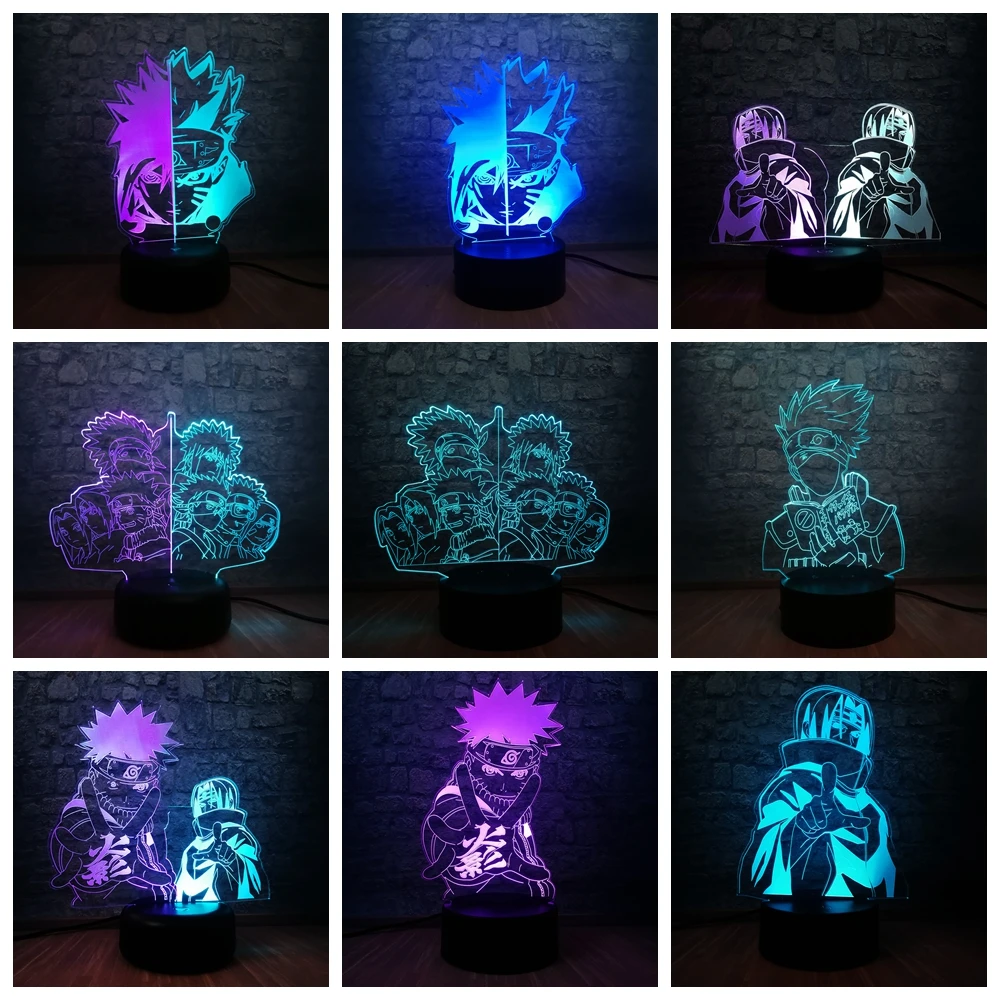 

7 Mixed Dual Color Naruto Figure Sasuke Kakashi 3D LED Night Lihgt Remote Control Kid Gift Toy for Home Decor Novelty Desk Lamp