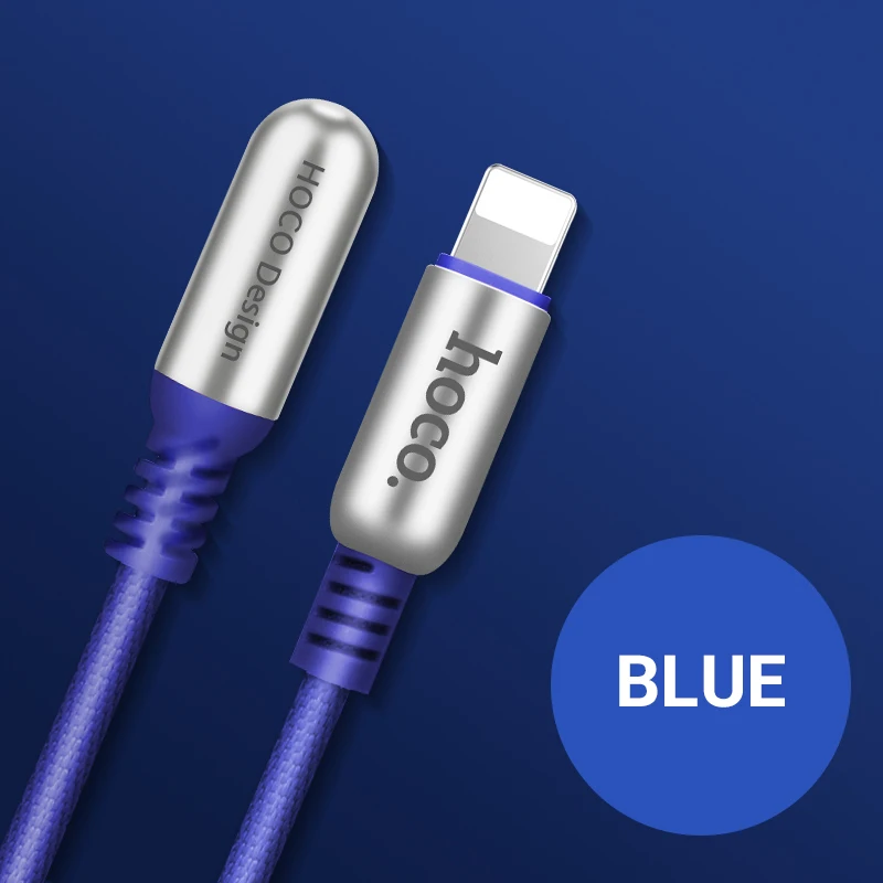 hoco кабель для айфона быстрая зарядка и передача данных провод 2.4a разъем лайтнинг прочный шнур для iphone 5 6 7 usb зарядное устройство для айпад айфон двухсторонний угловой коннектор юсб цинковые коннекторы - Цвет: Blue