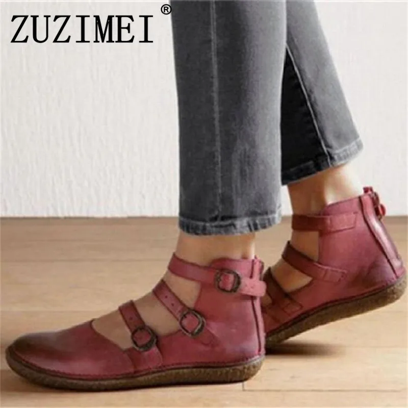 

New Summer Women Buckle Strap Sandals Fashion Women Round Toe Flat Shoes Female Footwear Comfortable Sandalias Plus Size 34-43