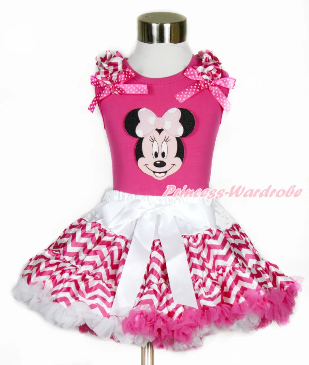 

Hot Pink Tank Top Hot Pink White Wave Ruffles Hot Pink White Dot Bow, Pink Minnie Print Hot Pink White Wave Pettiskirt MAMH147