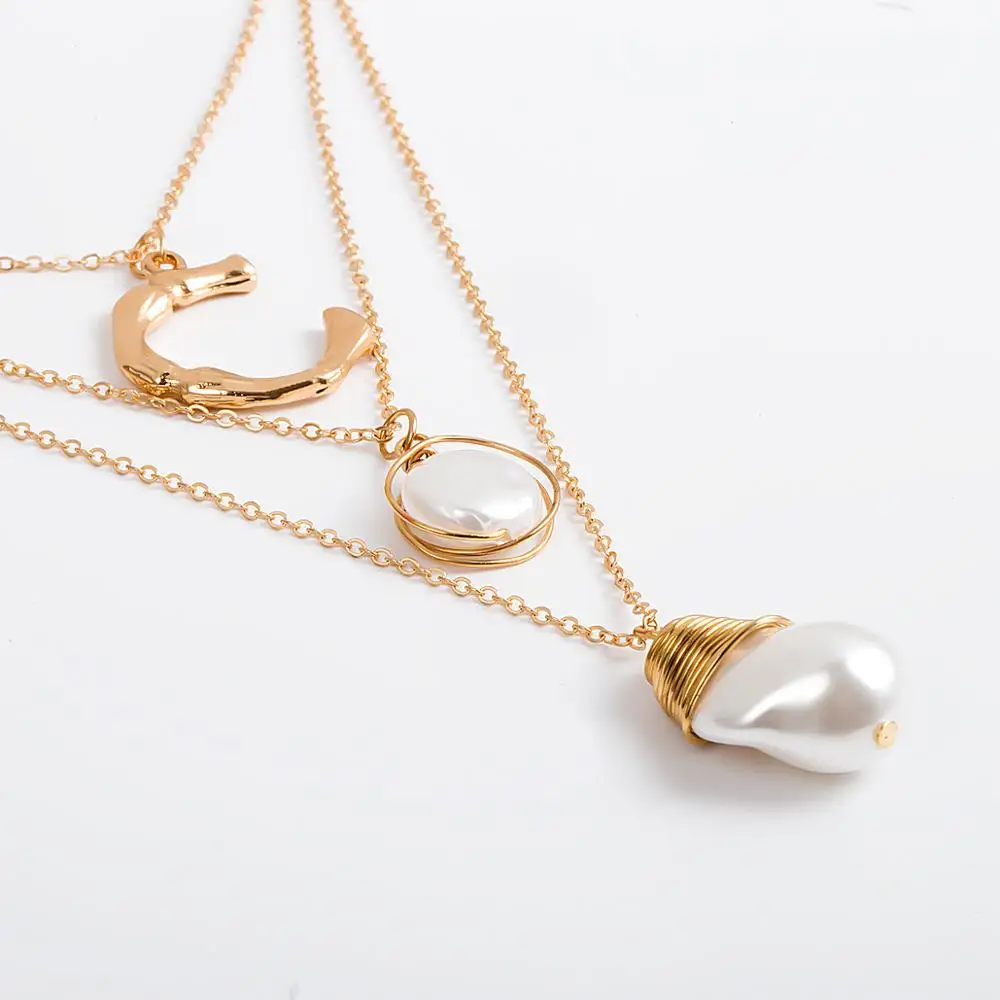 SHIXIN, асимметричное белое жемчужное ожерелье для женщин, многослойное ожерелье с подвеской в виде букв, женская мода, ожерелье, ювелирное изделие на шею