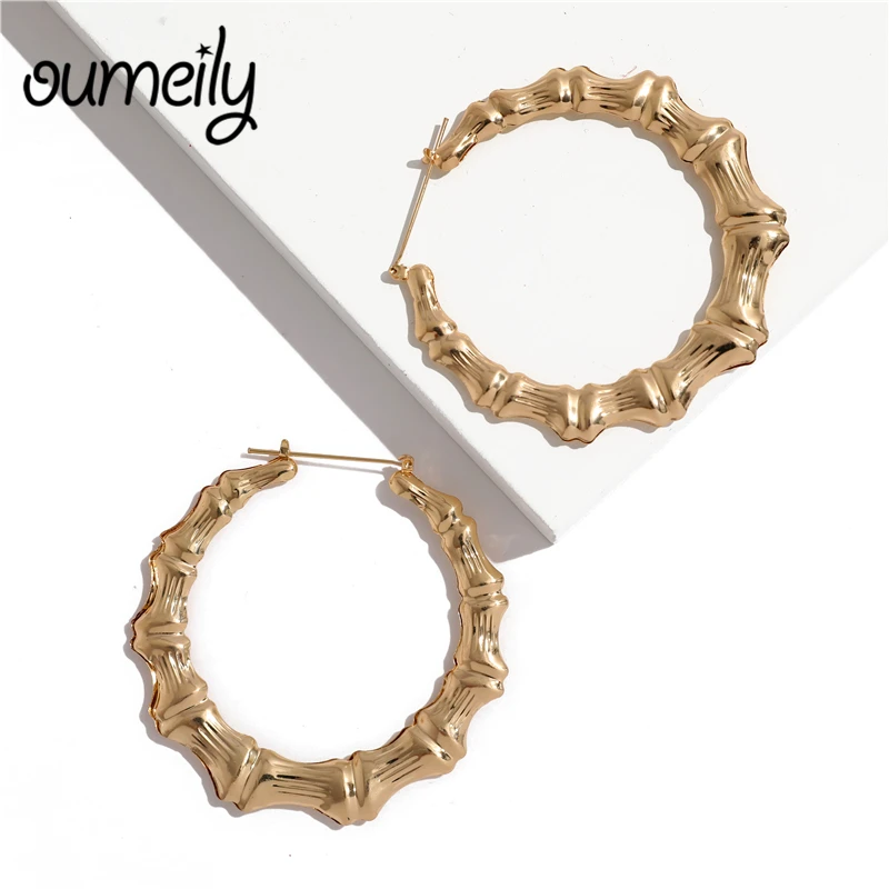 

OUMEILY Fashion Round Metal Earrings for Women Hoop Statement Jewelry 2018 Female Earings Gold Color Party Earrings Vintage