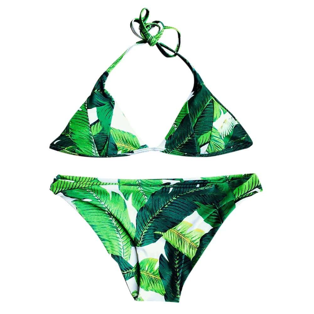 2017 Women Print Palm Leaves Halter Bikini Set Sexy Summer Women ...