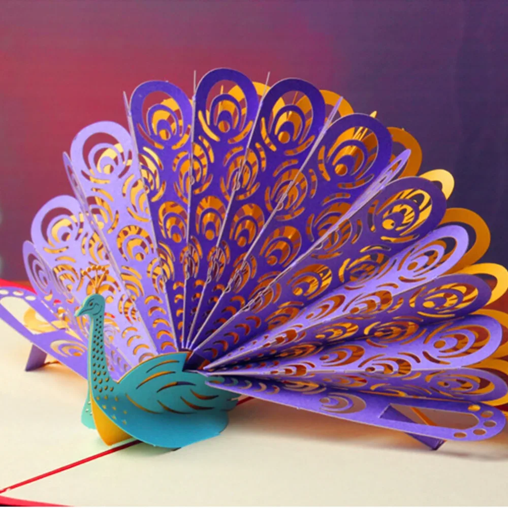 4 Style 3D Beautiful Peacock Greeting Cards Handmade Paper Personalized Keepsakes Postcard For
