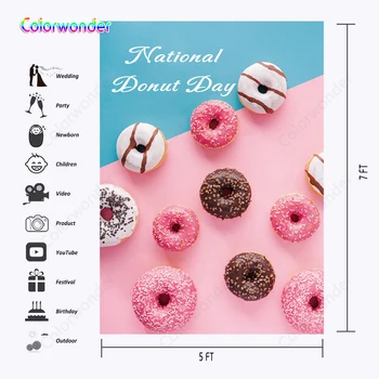 

Kids Party Photography Background Pink with White Donuts 5x7ft Blue with Pink Birthday Backdrops for National Donut Day Decor
