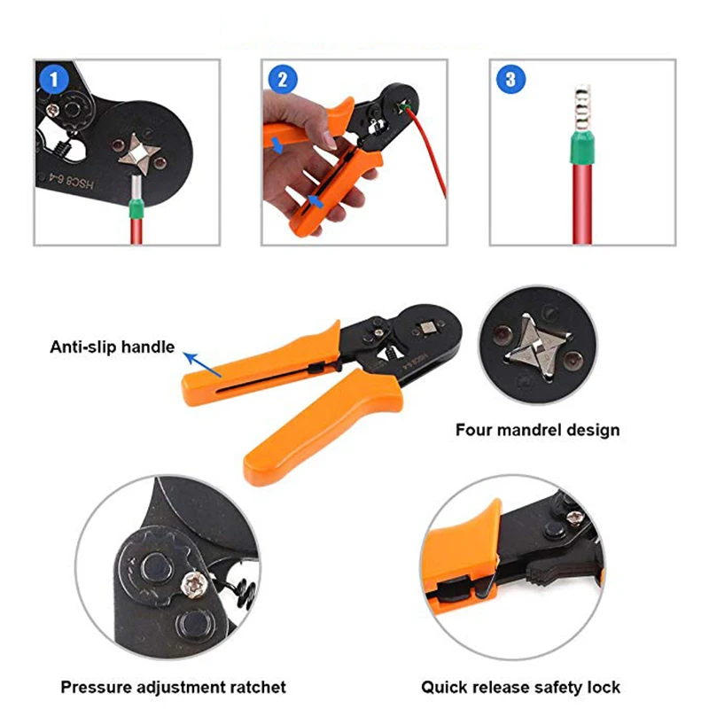 Eiz 6-6 0,25-6 мм шестигранник и 0,25-10 мм четырехсторонняя трубка обжимные клещи обжимные плоскогубцы обжимные электрические трубные Клеммы Коробка