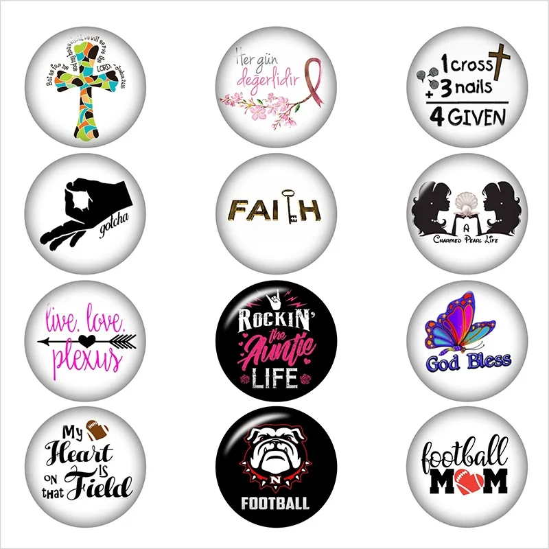 Beauty-Fashion-GOD-cross-faith-football-12pcs-snap-button-Round-photo-glass-cabochon-demo-flat-back