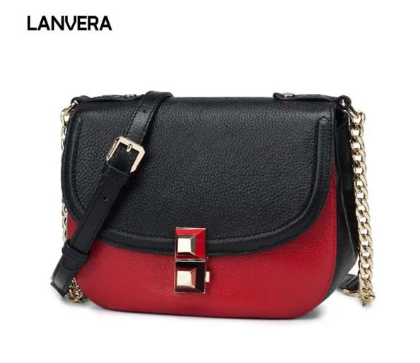 

Women first layer leather bag new hit color saddle bag double color buckle shoulder bag casual girl Women bag