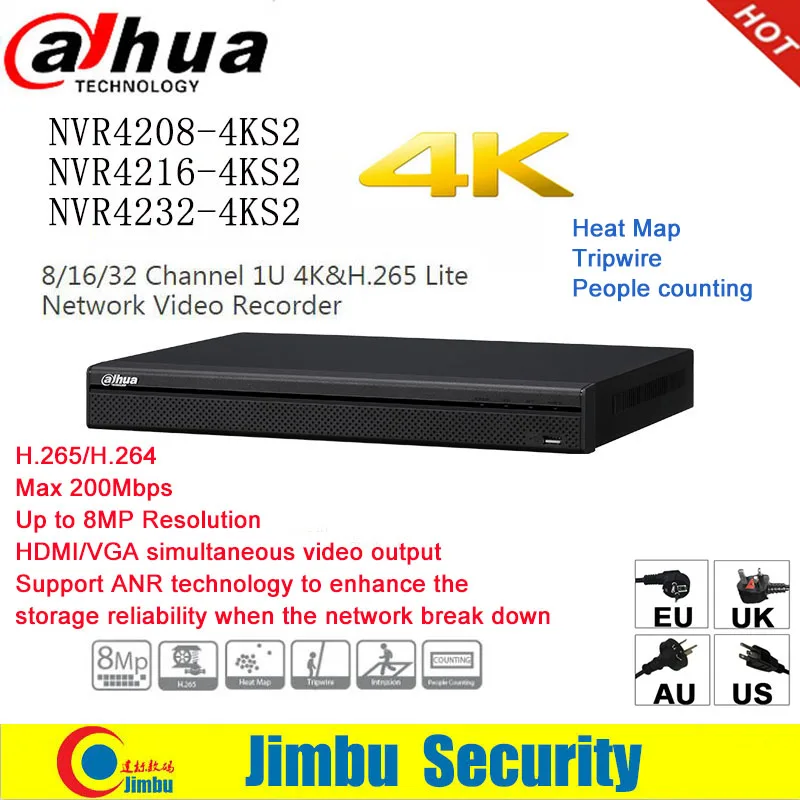 Dahua NVR 4 K H.265 NVR4208 4KS2 NVR4216 NVR4232 до 8MP Разрешение для предварительного просмотра и